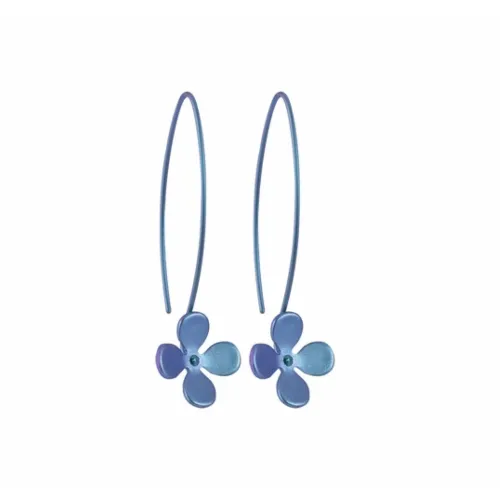 Large Four Petal Light Blue Flower Hook Drop Earrings